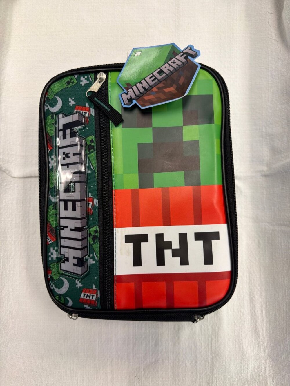Minecraft TNT Pencil Case Two Zippered Compartments Green Black